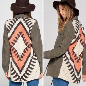 DAVI & DANI Southwestern Motif Lightweight Cord Utility Jacket